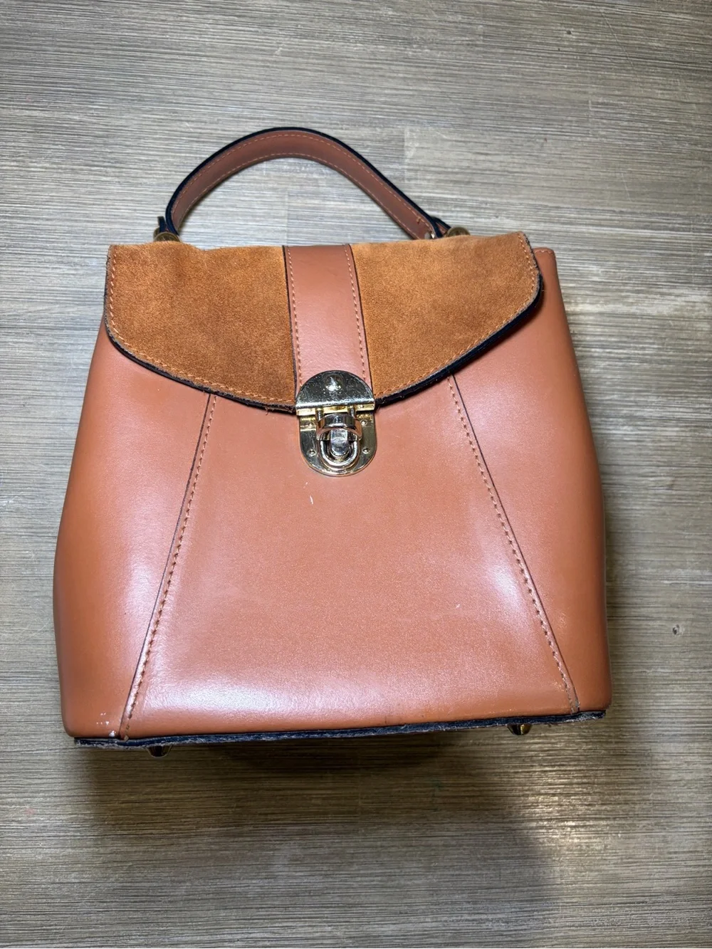 Stylish Tan Leather & Suede Top-Handle Bag